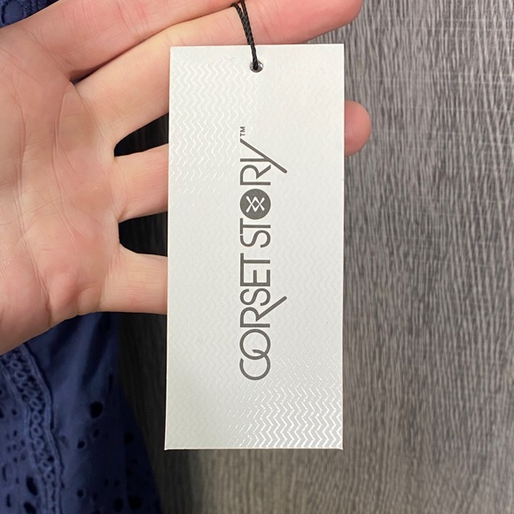 NWT Corset Story VERONICA SUMMER NAVY BRODERIE ANGLAISE COTTON CORSET DRESS US 6 - Picture 4 of 14